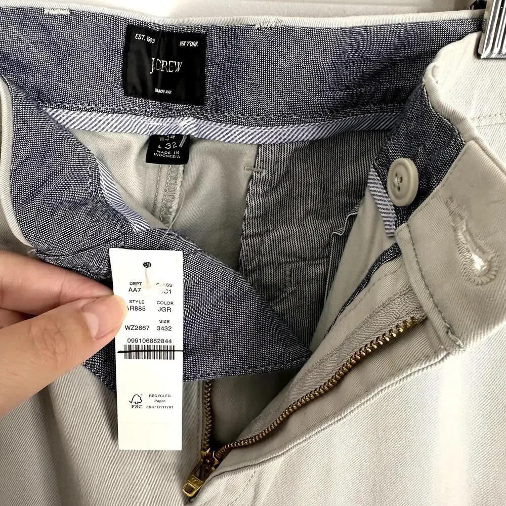 J.CREW Mens 484 Slim fit Stretch Chino Work Pants Jet Gray Size 34 W x 32 L NWT